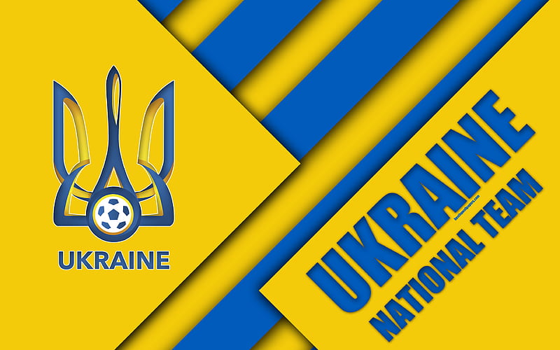 Ukraine national football team emblem, material design, blue yellow abstraction, logo, football, Ukraine, coat of arms, Football Federation of Ukraine, HD wallpaper
