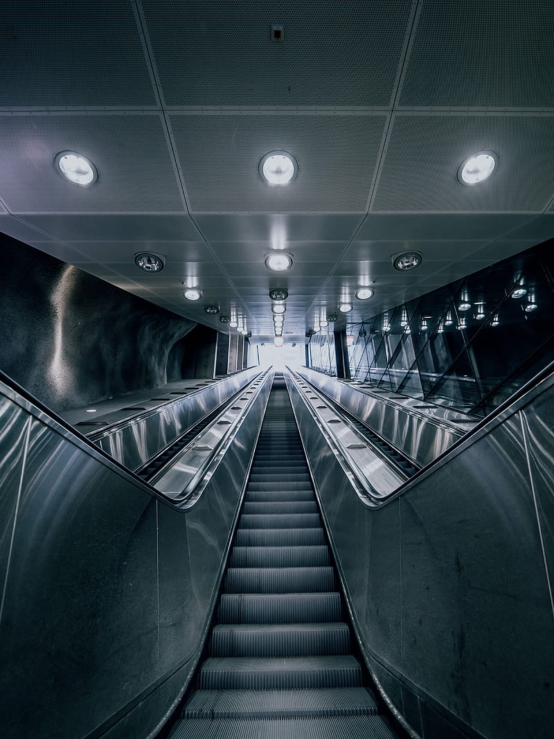 subway, escalator, stairs, steps, lamp, HD phone wallpaper