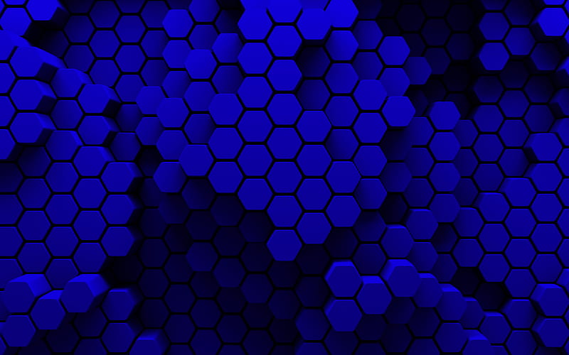 dark blue hexagons hexagons 3D texture, honeycomb, hexagons patterns, hexagons textures, 3D textures, dark blue backgrounds, HD wallpaper