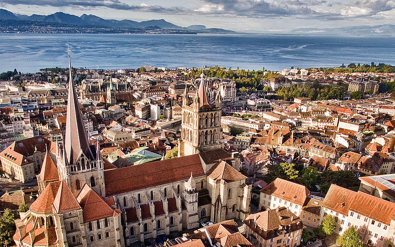 Lausanne, cityscapes, summer, swiss cities, Lake Geneva, Switzerland, Europe, HD wallpaper