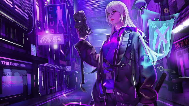 Cyberpunk Girl - Neon Mirra - Digital Art, Fantasy & Mythology