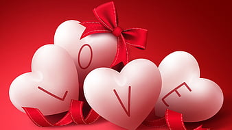 White Love Word Heart Shapes Red Ribbon Background Love, HD wallpaper |  Peakpx