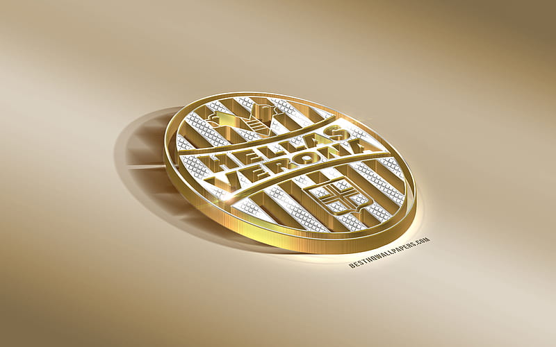 Hellas Verona FC, Italian football club, golden silver logo, Verona, Italy, Serie B, 3d golden emblem, creative 3d art, football, HD wallpaper