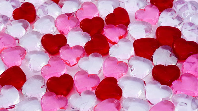 corazones, red, glass, candy, heart, texture, valentine, white, pink, HD wallpaper