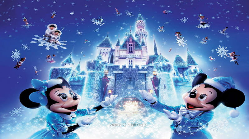 Mickey mouse christmas, christmas, castle, mickey, blue, HD wallpaper ...