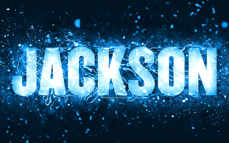 Happy Birtay Jackson blue neon lights, Jackson name, creative, Jackson Happy Birtay, Jackson Birtay, popular american male names, with Jackson name, Jackson, HD wallpaper