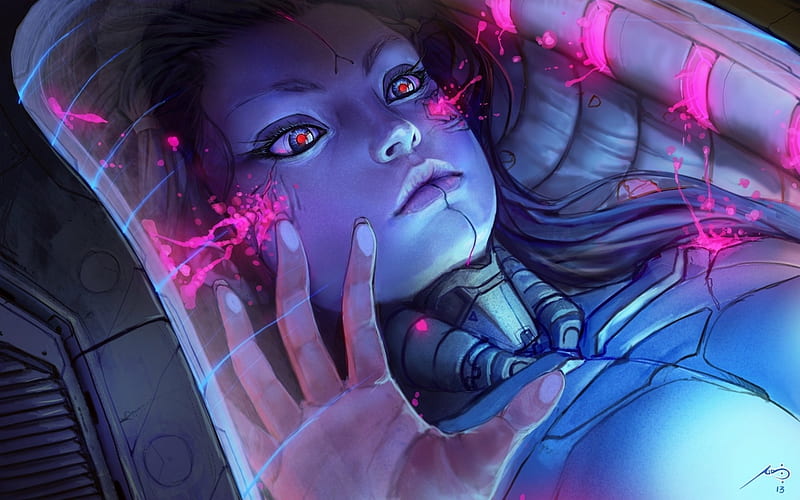 futuristic girl, lying down, cyborg, waking up, Sci-fi, HD wallpaper