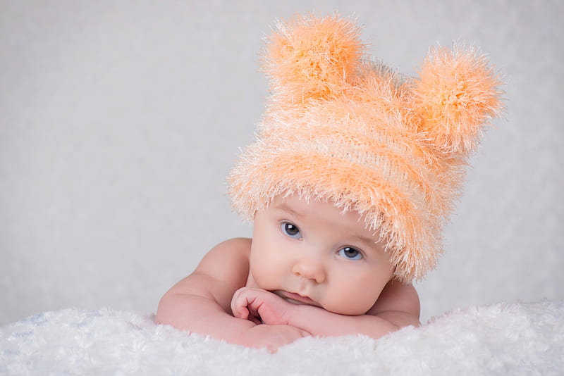 Cute baby, orange, fluffy, ears, copil, child, white, baby, hat, HD ...