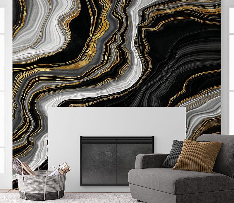 Black and Gold Abstract Marble . Peel and Stick. Removable – StickerBrand, HD wallpaper