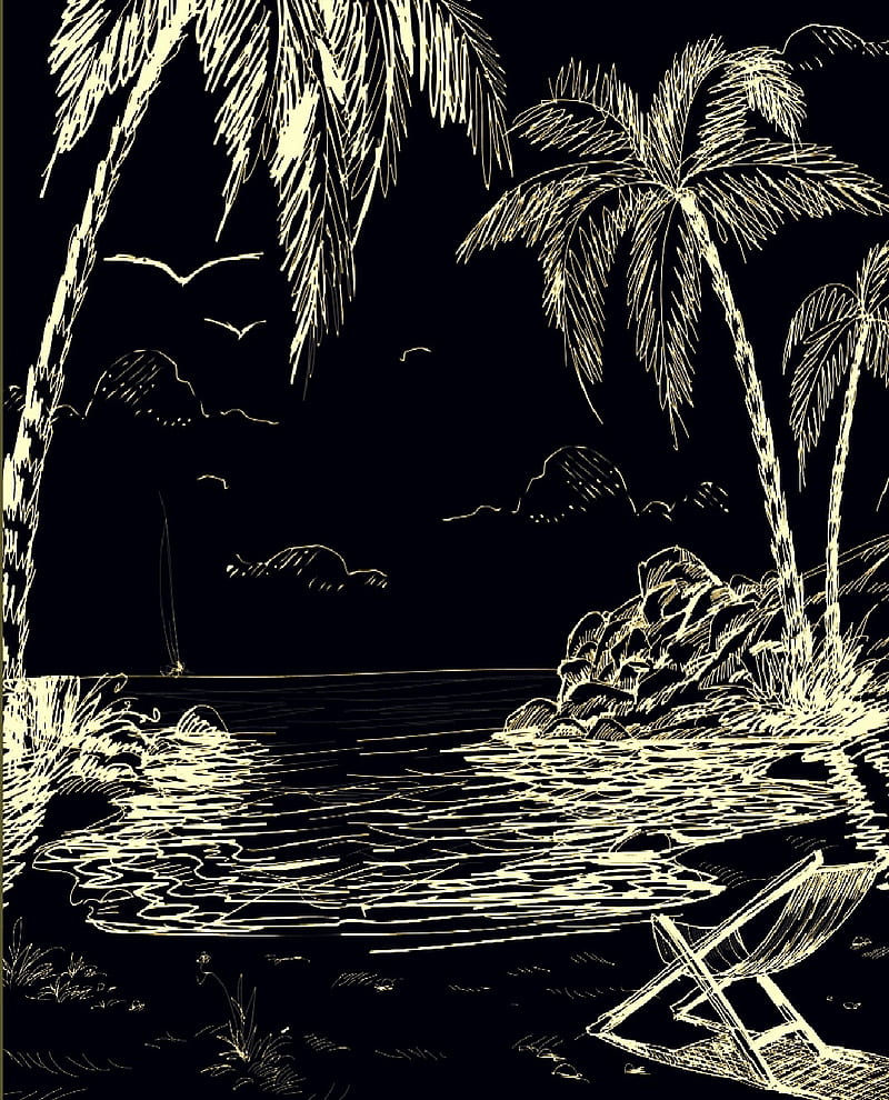 Sketched beach, beach, landscape, sketch, HD phone wallpaper | Peakpx