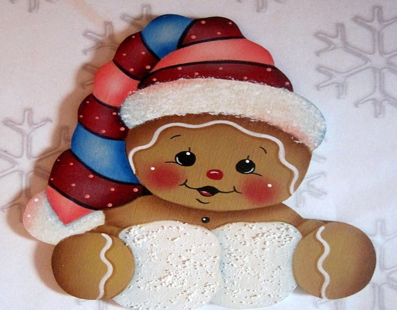 Gingerbread Man, Brown, Man, White, Snow, Hat, Gingerbread, Winter, HD wallpaper