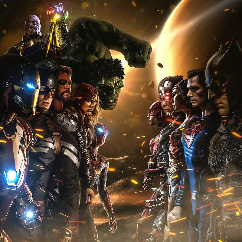 AVENGERS VS DC, thanos, marvel, thor, ironman, hulk, black widow, scarlett  johansson, HD phone wallpaper | Peakpx