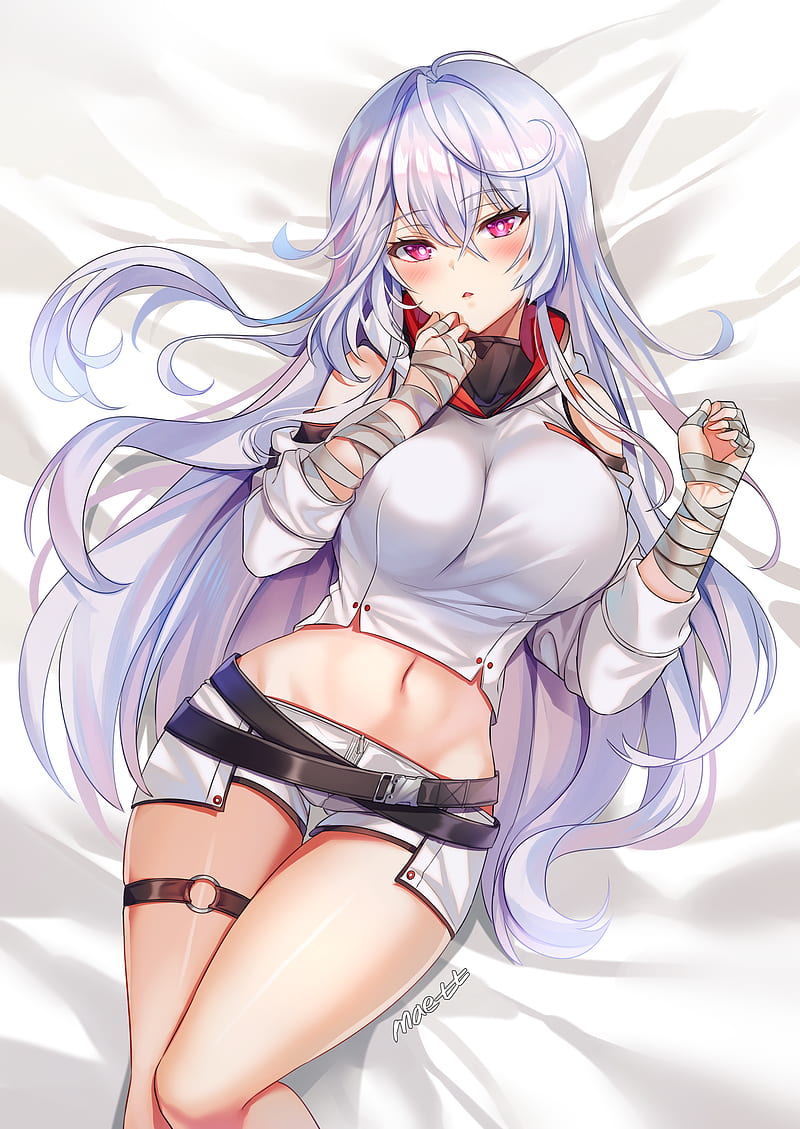 anime, long hair, bandage, blush, pink eyes, silver hair, looking at viewer, open mouth, shorts, Closers, Closers: Dimension Conflict, Maett, HD phone wallpaper