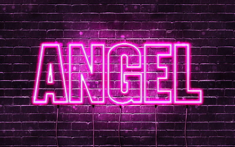 Angel with names, female names, Angel name, purple neon lights, horizontal text, with Angel name, HD wallpaper
