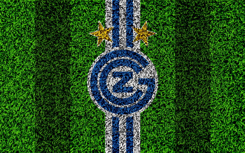 Grasshoppers FC logo, football lawn, swiss soccer club, white blue lines, Swiss Super League, Zurich, Switzerland, football, grass texture, HD wallpaper