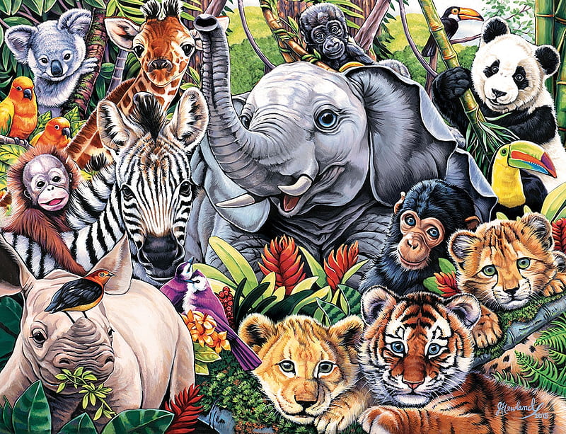 Animal Friends, jigsaw, baby, animal, friends, puzzle, HD wallpaper