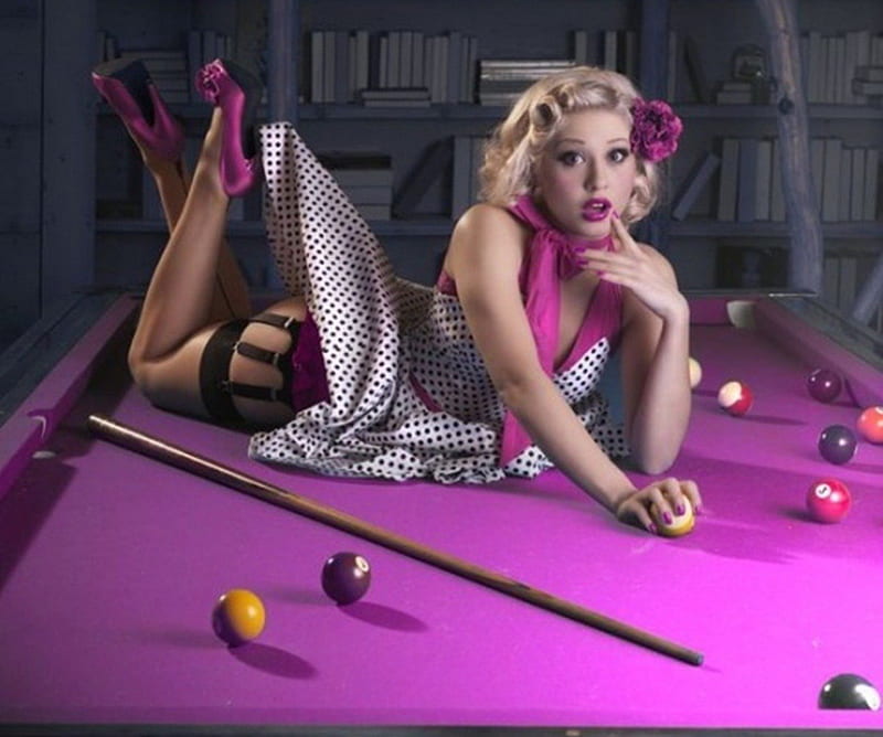 Billiards in purple, model, purple, sexy, Billiards, HD wallpaper