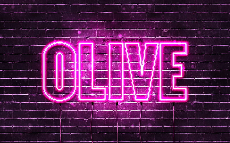 Olive with names, female names, Olive name, purple neon lights, horizontal text, with Olive name, HD wallpaper