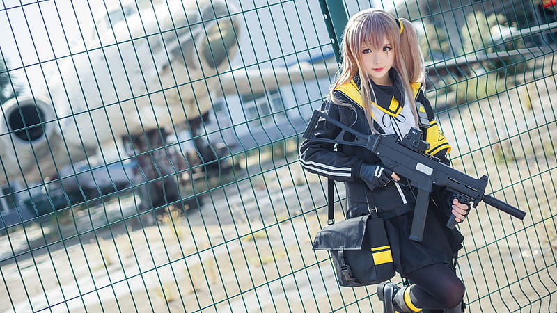 Girls Frontline Cosplay UMP9 With Shallow Background Of Aeroplane Games, HD wallpaper