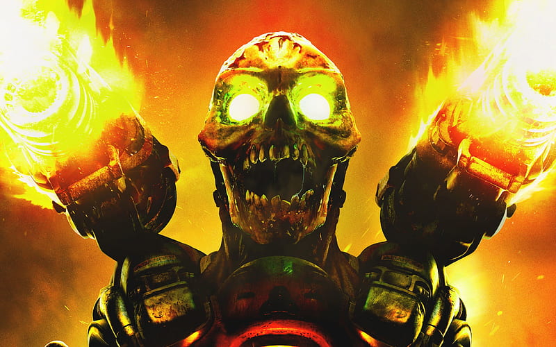 Doom Game Skull, doom, games, pc-games, ps-games, xbox-games, skull, fire, HD wallpaper