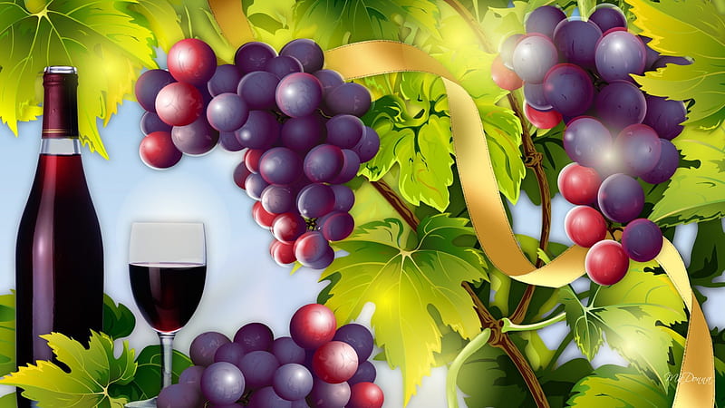 Wine Harvest, fall, autumn, vinyard, wine, ribbon, raisins, fruit, grapes, glass, leaves, summer, alcoholic beverage made from fermented fruit juice, sunshine, usually from grapes, HD wallpaper