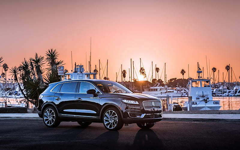 Lincoln Nautilus, 2019, side view, exterior, black luxury SUV, new black Nautilus, sunset, evening, american cars, Lincoln, HD wallpaper