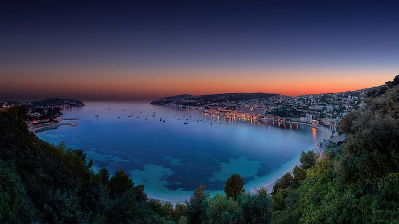 Villefranche-sur-Mer, twilight, sunset, bay city, HD wallpaper