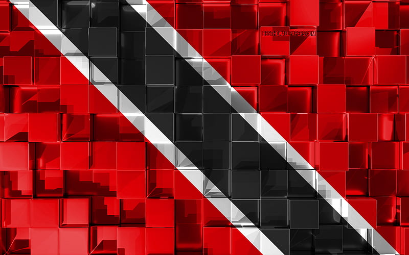 Flag of Trinidad and Tobago, 3d flag, 3d cubes texture, Flags of North America countries, 3d art, Trinidad and Tobago, North America, 3d texture, HD wallpaper