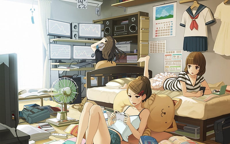 Girls Relaxing, Video Games, Anime, Girls, Room, Chill, Computer, HD  wallpaper | Peakpx