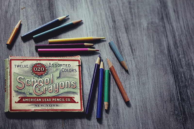 School Crayons box surrounded pencils, HD wallpaper
