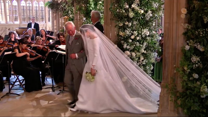 Megan with Prince Charles, Megan, Royal wedding, Charles, Wedding dress, HD wallpaper
