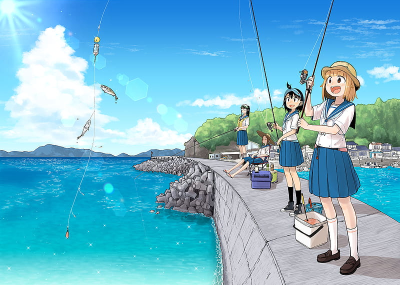 Anime, Diary of Our Days at the Breakwater, Hina Tsurugi, Makoto Oono, Natsumi Hodaka, Yuuki Kuroiwa, HD wallpaper