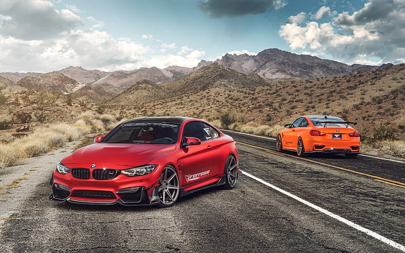 BMW M4, 2017, red sports coupe, tuning M4, German sports cars, BMW, HD wallpaper