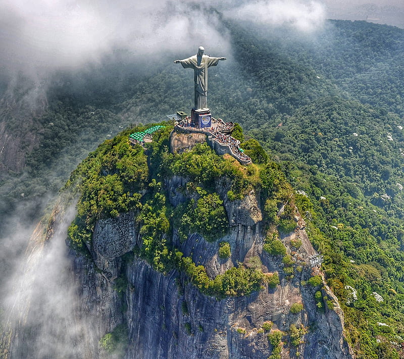 cristo redentor, rio de janeiro, rj, brazil, paysage, mountains, HD wallpaper