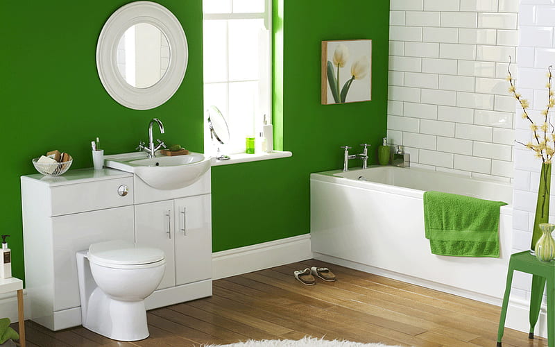 bathrooms, Eclectic interior, Modern interior, green bathroom, ideas for the bathroom, Eclectic bathrooms style, HD wallpaper