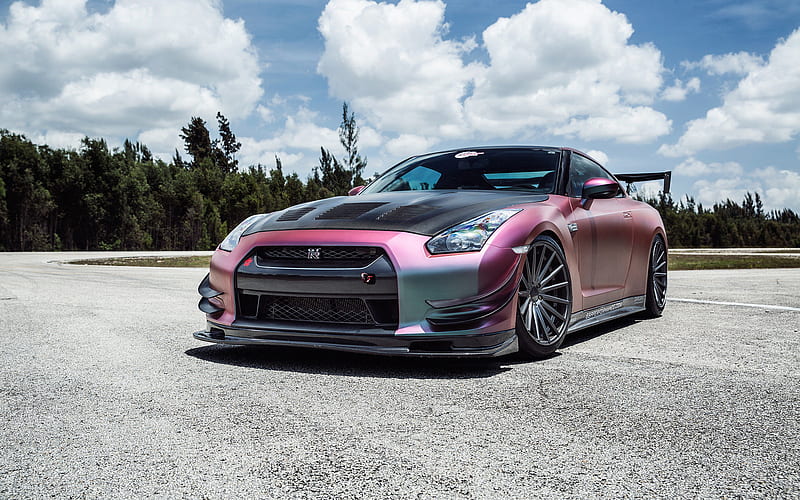 Nissan GT-R, supercars, raceway, stance, pink GT-R, R35, tuning, japanese cars, Nissan, HD wallpaper