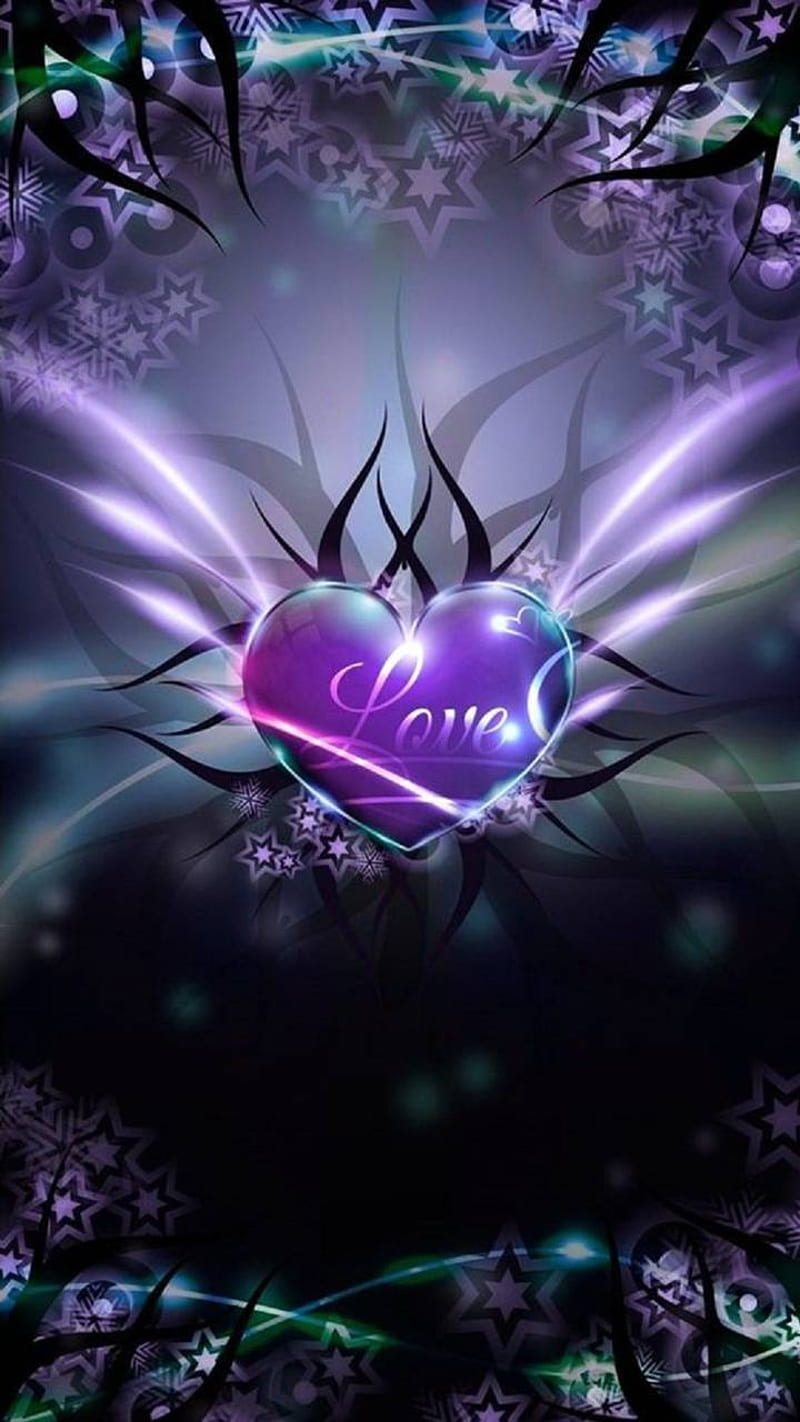 Heart, butterflies, purple heart, HD phone wallpaper