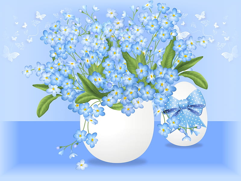 No me olvides, blanco, flores, azul, huevo de pascua, Fondo de pantalla HD  | Peakpx