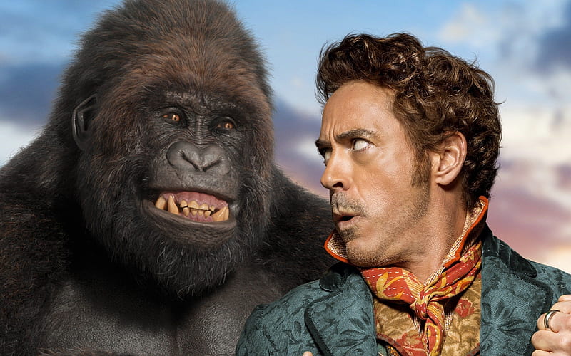 Dolittle, 2020, poster, promotional materials, Robert Downey Jr, gorilla, main characters, HD wallpaper