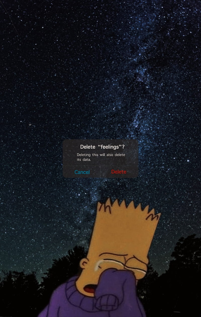 Sad, alone, animation, black, broken, dark, lonely, night, simpson, stars, HD phone wallpaper