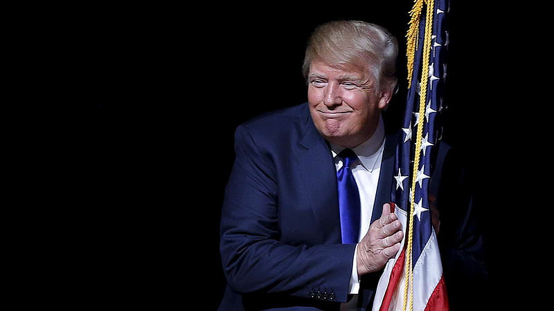 Smiling Donald Trump with US Flag, HD wallpaper