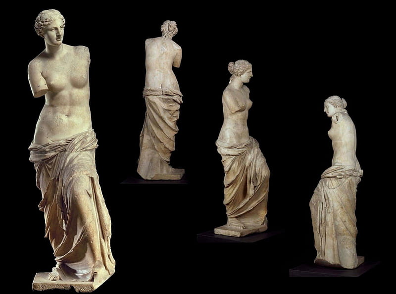the Greek goddess of love and beauty, greece, venus de milo, paris, black, marble, sculpture, venus, statue, france, louvre, aphrodite, HD wallpaper