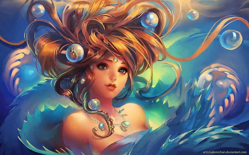 Ocean Godess, bubbles, blonde, water, woman, HD wallpaper