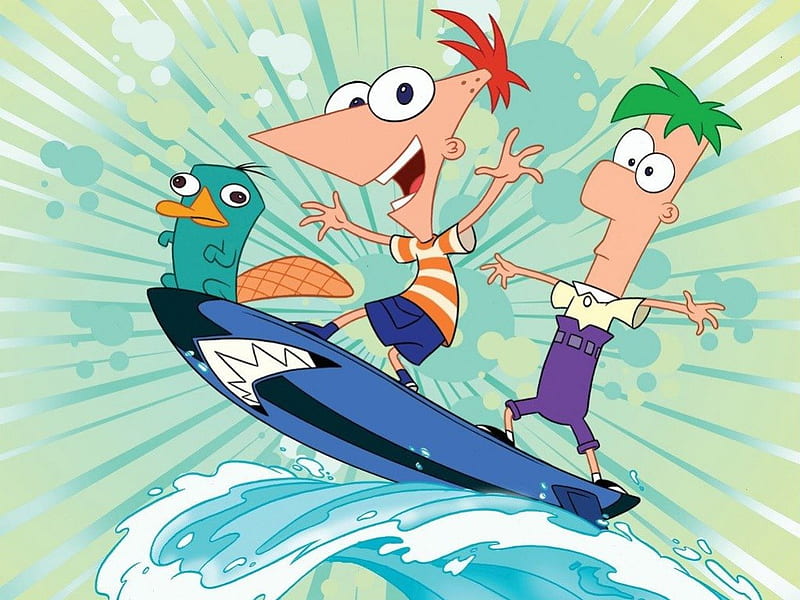 Phineas and Ferb, surfboard, phineas, ferb, perry, HD wallpaper