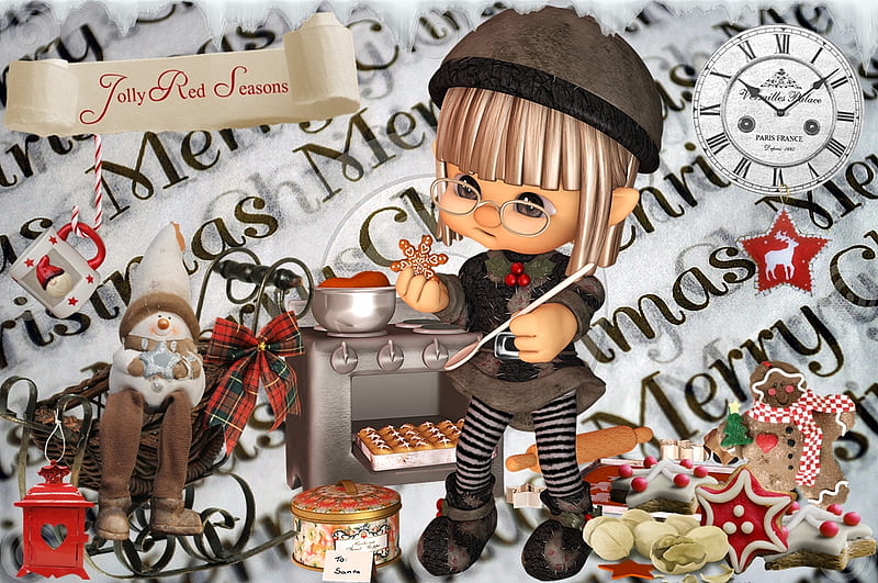 Merry X-mas!, gnome, cookie, christmas, xmas, HD wallpaper