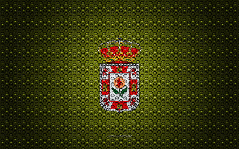 Flag of Granada creative art, metal mesh texture, Granada flag, national symbol, provinces of Spain, Granada, Spain, Europe, HD wallpaper