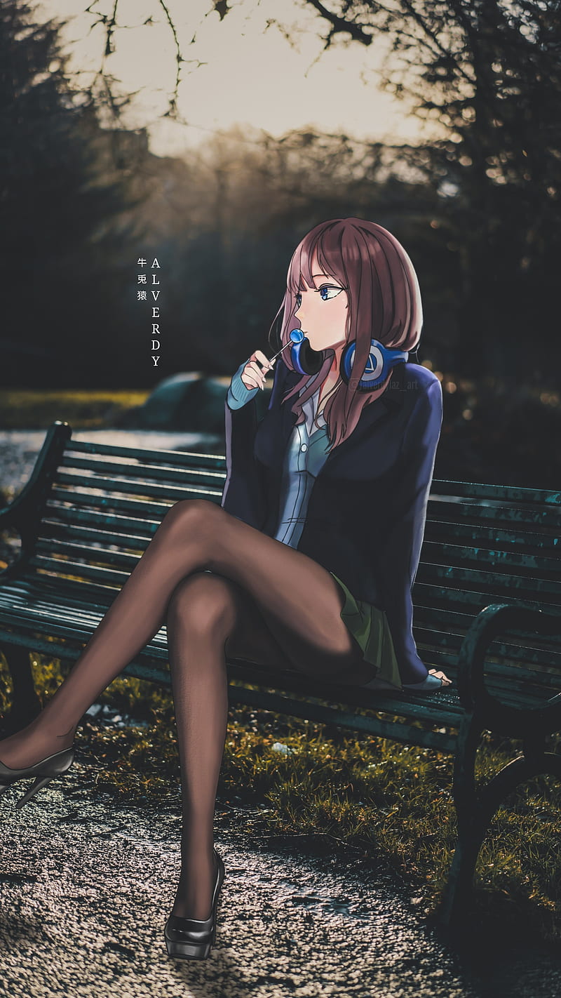 Miku Nakano, bench, the quintessential quintuplets, anime aesthetic, anime , anime, park, HD phone wallpaper