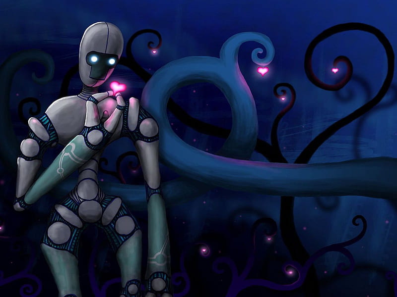 Can I have one too please?, art, robot, haert, drawing, HD wallpaper
