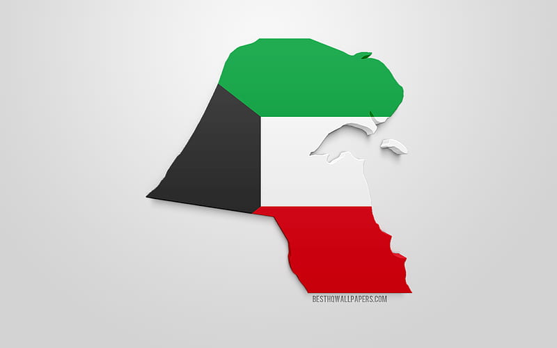 3d flag of Kuwait, map silhouette of Indonesia, 3d art, Kuwait flag, Asia, Kuwait, geography, Kuwait 3d silhouette, HD wallpaper