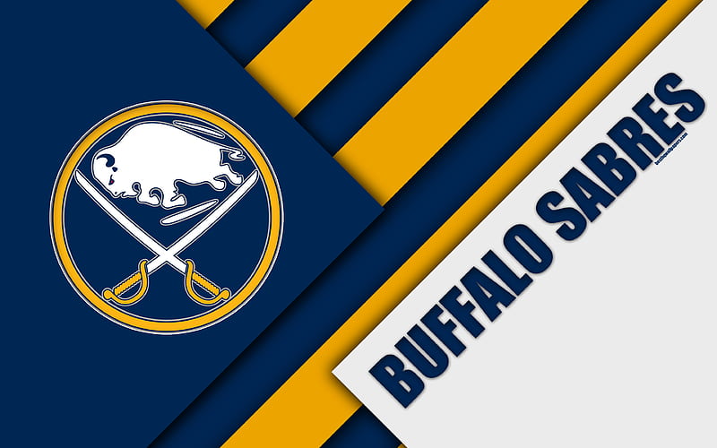 Buffalo Sabres material design, logo, NHL, blue whitewashed abstraction, lines, American hockey club, Buffalo, NY, USA, National Hockey League, HD wallpaper